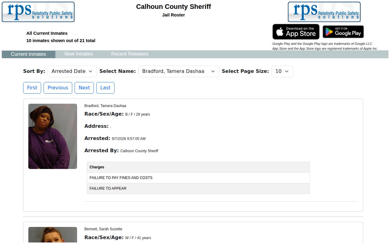 Calhoun County Sheriff current inmates roster