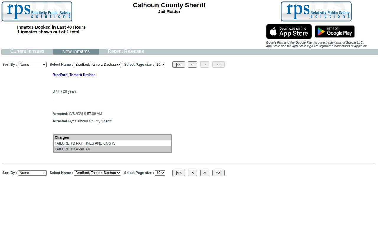 Calhoun County inmates booked in the last 48 hours interface