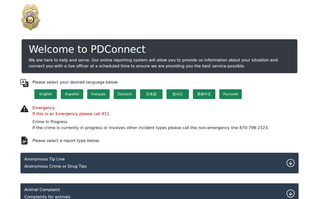 Hampton Police MyPDConnect online reporting portal
